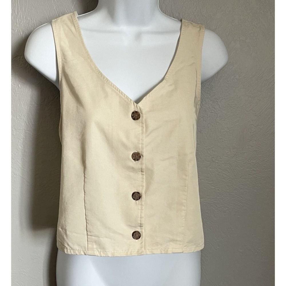 Brixton Cream Button-Front Crop Top